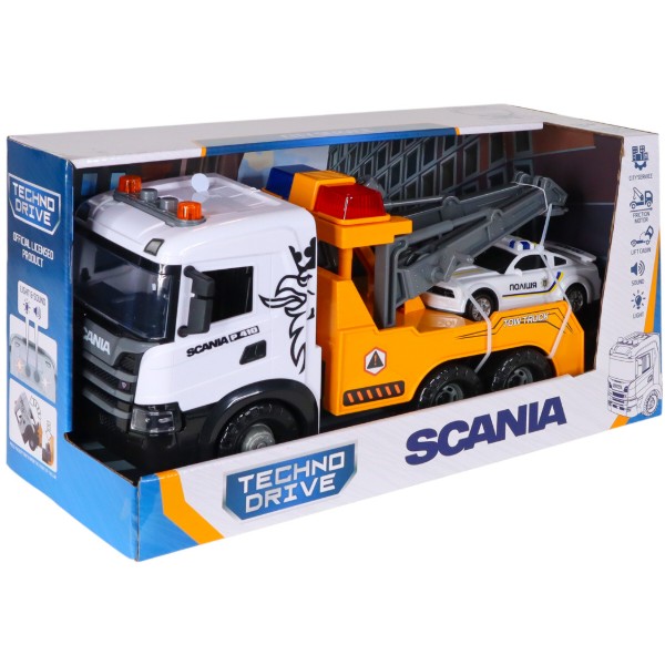 Фото - Наземная спецтехника TechnoDrive Mid Truck – ЭВАКУАТОР SCANIA С МАШИНОЙ ПОЛИЦИИ (свет, звук) (3004KS)